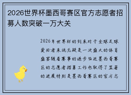 2026世界杯墨西哥赛区官方志愿者招募人数突破一万大关